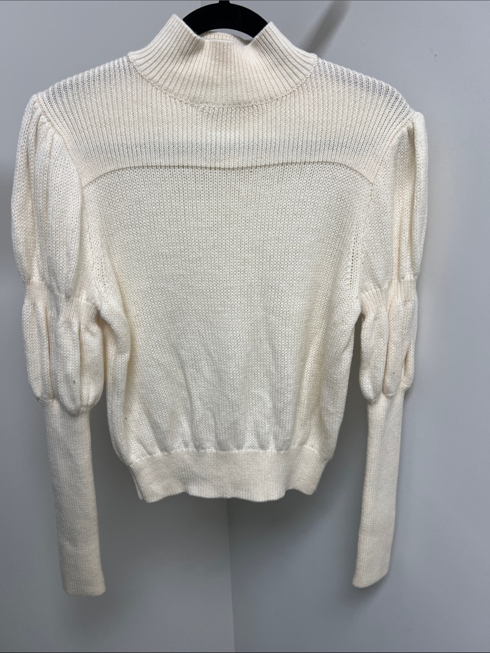 Derek Lam Cream Turtleneck Puff Sleeve Knit Sweater